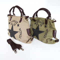 Canvas Tasche Vintage 1978 Stern dunkelbraune Lederimitat-Details, armygr�n