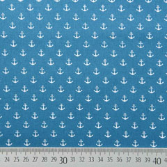 Baumwollstoff kleiner Anker Webware, weiss jeansblau
