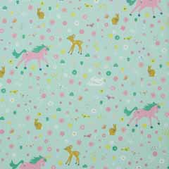 RESTST�CK 32 cm Baumwollstoff Einh�rner Rehe Glitzer, mintgr�n