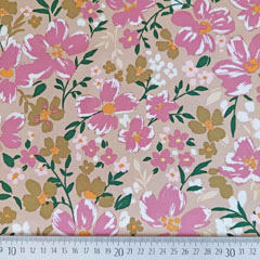 RESTST�CK 217 cm Viskose Twillstoff Blumen elastisch,gr�n rosa hellbeige
