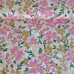 RESTST�CK 217 cm Viskose Twillstoff Blumen elastisch,gr�n rosa hellbeige