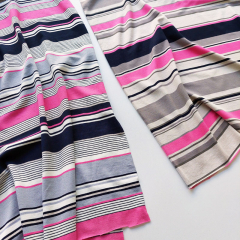Viskose Jerseystoff Streifen, dunkelblau pink grau wei�
