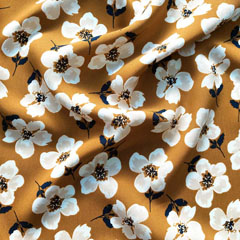 RESTST�CK 150 cm Viskose Stoff Blumen Blusenstoff, creme beige curry (gelbbraun)