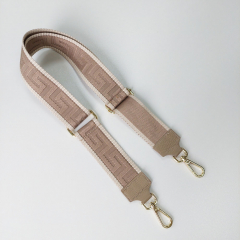 Taschengurt grafisches Muster 3D - ecrue beige, taupe Leder, gold Schnallen