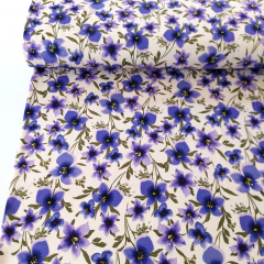 Sweatstoff French Terry Blumen, blaulila cremewei�