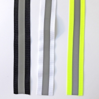Reflektorband Ripsband Streifen 2.5 cm, neonorange silbergrau