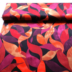 RESTST�CK 146 cm Viskose Satin Stoff Webware seidiger Glanz Bl�tter Muster - bordeaux orange rot schwarz