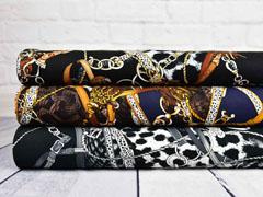 Viskose Twillstoff Ketten Lederriemen Quasten Animal Print, cognac dunkelblau