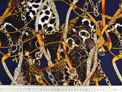 Viskose Twillstoff Ketten Lederriemen Quasten Animal Print, cognac dunkelblau