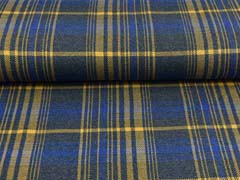RESTST�CK 94 cm Jacquard Jersey gro�es Karo, mittelblau ocker dunkelgrau