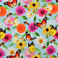 Jersey Blumen Schmetterlinge Digitaldruck, mint