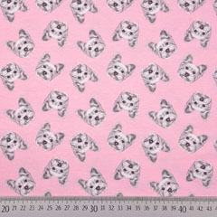 Jerseystoff Hunde Gesichter Digitaldruck, grau rosa