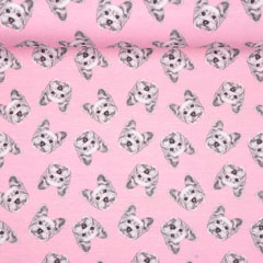Jerseystoff Hunde Gesichter Digitaldruck, grau rosa