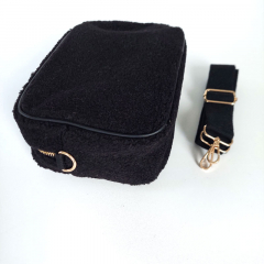 Tasche Retrolook SMILE Teddyboucle - wei� schwarz - gold Schnallen