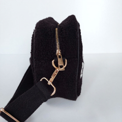 Tasche Retrolook SMILE Teddyboucle - wei� schwarz - gold Schnallen