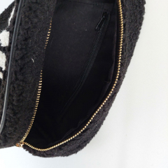 Tasche Retrolook SMILE Teddyboucle - wei� schwarz - gold Schnallen