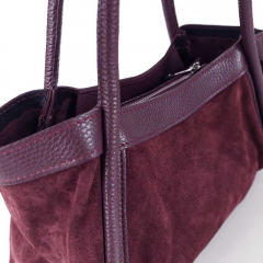 Wildledertasche 2 in 1 Handtasche & T�schchen Ledergriffe-burgundy - Made in Italy