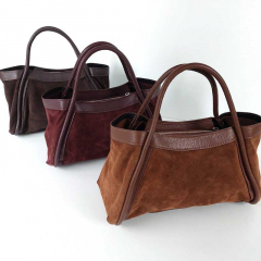 Wildledertasche 2 in 1 Handtasche & T�schchen Ledergriffe-burgundy - Made in Italy