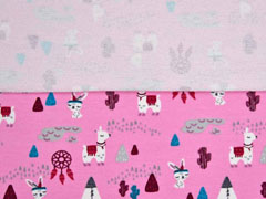 RESTST�CK 39 cm French Terry Sweatstoff Lamas Kakteen Tipis, rosa
