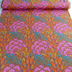 RESTST�CK 144 cm Viskose Satin Webware Blumen Korallen seidig gl�nzend, orange braun