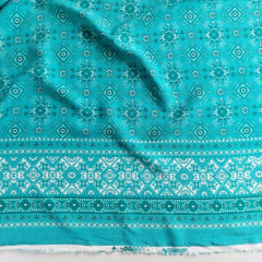 Viskose Stoff Meterware Webware Rauten Federn Boho Style Bord�ren Druck, mint
