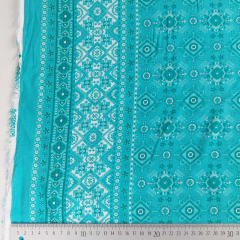 Viskose Stoff Meterware Webware Rauten Federn Boho Style Bord�ren Druck, mint