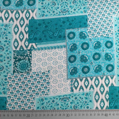 Viskose Stoff Popelin Webware Blumen Patchwork Look, mint