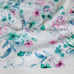 RESTST�CK 50 cm Baumwollstoff Blumendruck Blumen Lochstickerei bestickte Webware, pink mint wei�