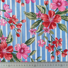 RESTST�CK 29 cm Baumwollstoff Streifen Blumendruck Webware Meterware, pink hellblau wei�