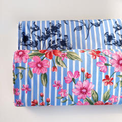 RESTST�CK 29 cm Baumwollstoff Streifen Blumendruck Webware Meterware, pink hellblau wei�