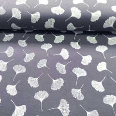 RESTST�CK 109 cm Jerseystoff Ginkgobl�tter Metware, wei� grau