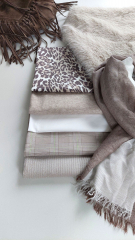 Stretchstoff Bengalin Glencheck Muster, hellgr�n matt braun hellbeige