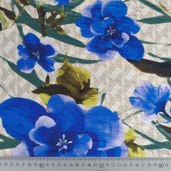Viskose Krepp Stoff Blumen Bl�tter, kobaltblau hellbeige
