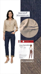 Denim Leinen Stoff mit Stretch Jeansstoff Meterware, dunkelblau beige