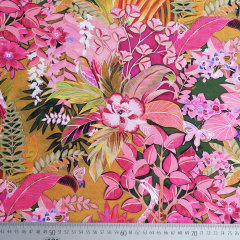 RESTST�CK 50 cm Viskose Jersey Blumen Pink – Tropischer Floraldruck Meterware