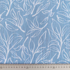 Musselin Stoff Bl�ttermuster wei� hellblau Double Gauze Meterware