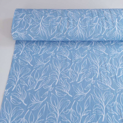 Musselin Stoff Bl�ttermuster wei� hellblau Double Gauze Meterware