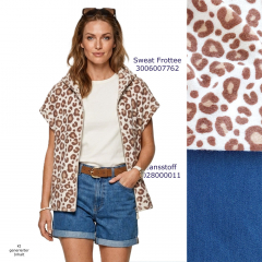 Sweat Frottee Stoff Leopardenmuster beig braun elastisch Meterware
