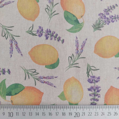 Dekostoff Zitronen Lavendel Leinen-Optik, gelb natur