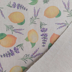 Dekostoff Zitronen Lavendel Leinen-Optik, gelb natur