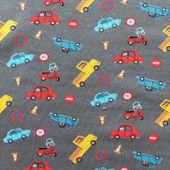 Jerseystoff Baumwolljersey Retroautos Kinderstoff - rot grau