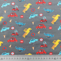 Jerseystoff Baumwolljersey Retroautos Kinderstoff - rot grau
