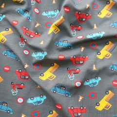 Jerseystoff Baumwolljersey Retroautos Kinderstoff - rot grau