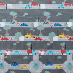 Jerseystoff Baumwolljersey Autos Stra�en - rot gelb grau