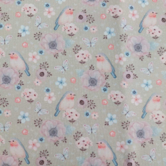 Jerseystoff Baumwolljersey V�gel Blumen - beige