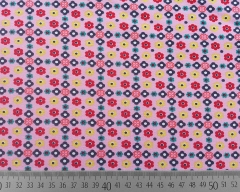 Jerseystoff Blumen Bl�mchen, bunt auf rosa