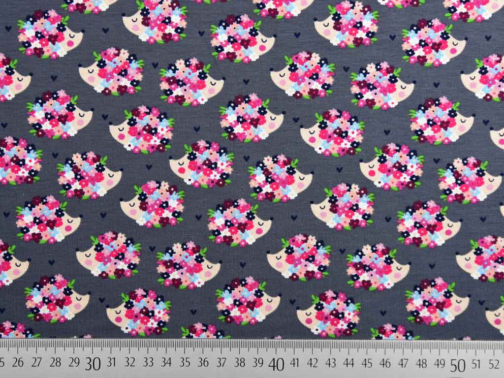 Reststücke Baumwolljersey Blume auf grau 90 x 150