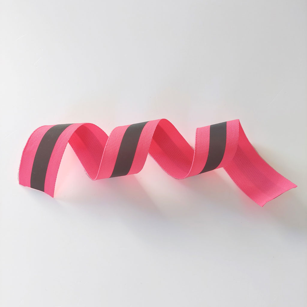 Reflektorband Ripsband Streifen 2.5 cm, neonpink silbergrau