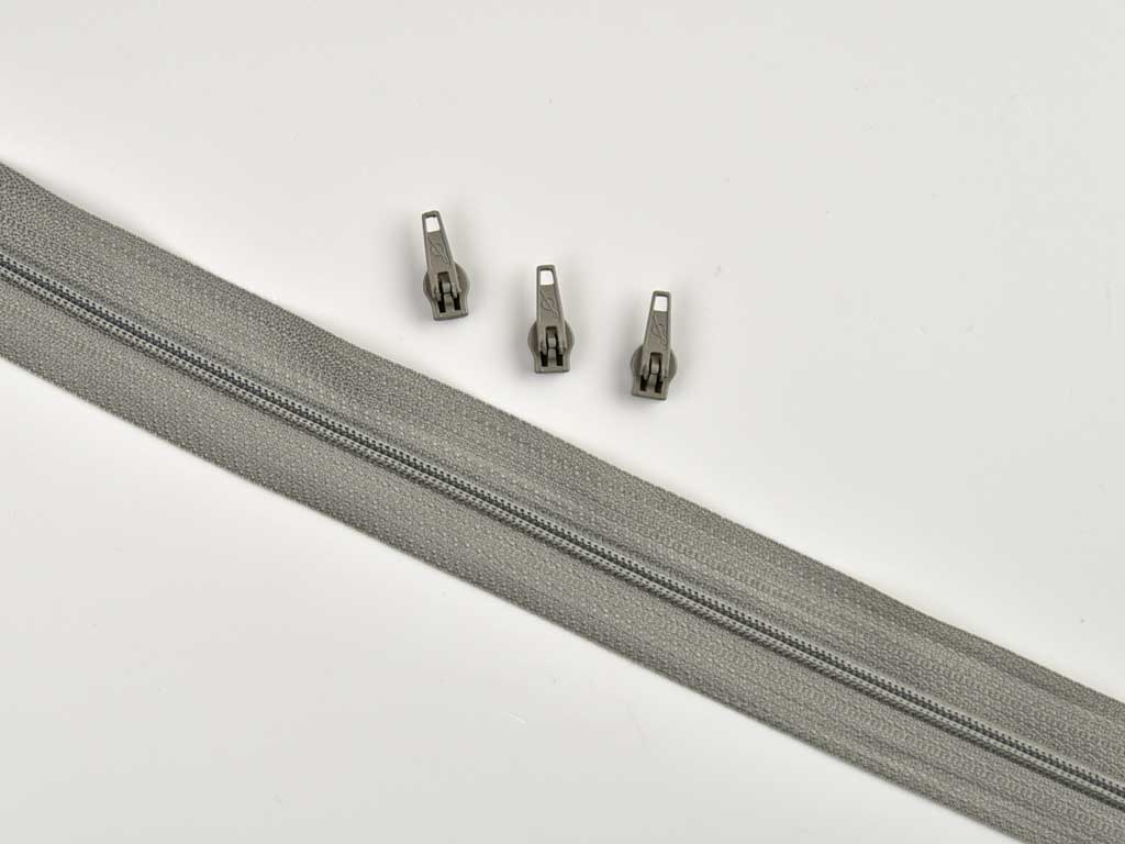 Reißverschluss 5 mm  Spirale grau 2 grauen Schiebern bis 200 cm