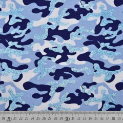 Jerseystoff Camouflage Glitzer, silber Blautöne